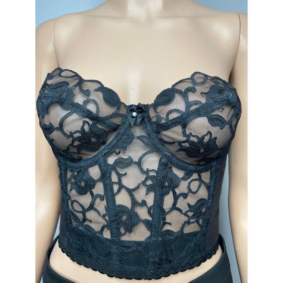 Vintage Victoria Secret Black Lace Corset Size 34C Gold Label - Picture 1 of 10